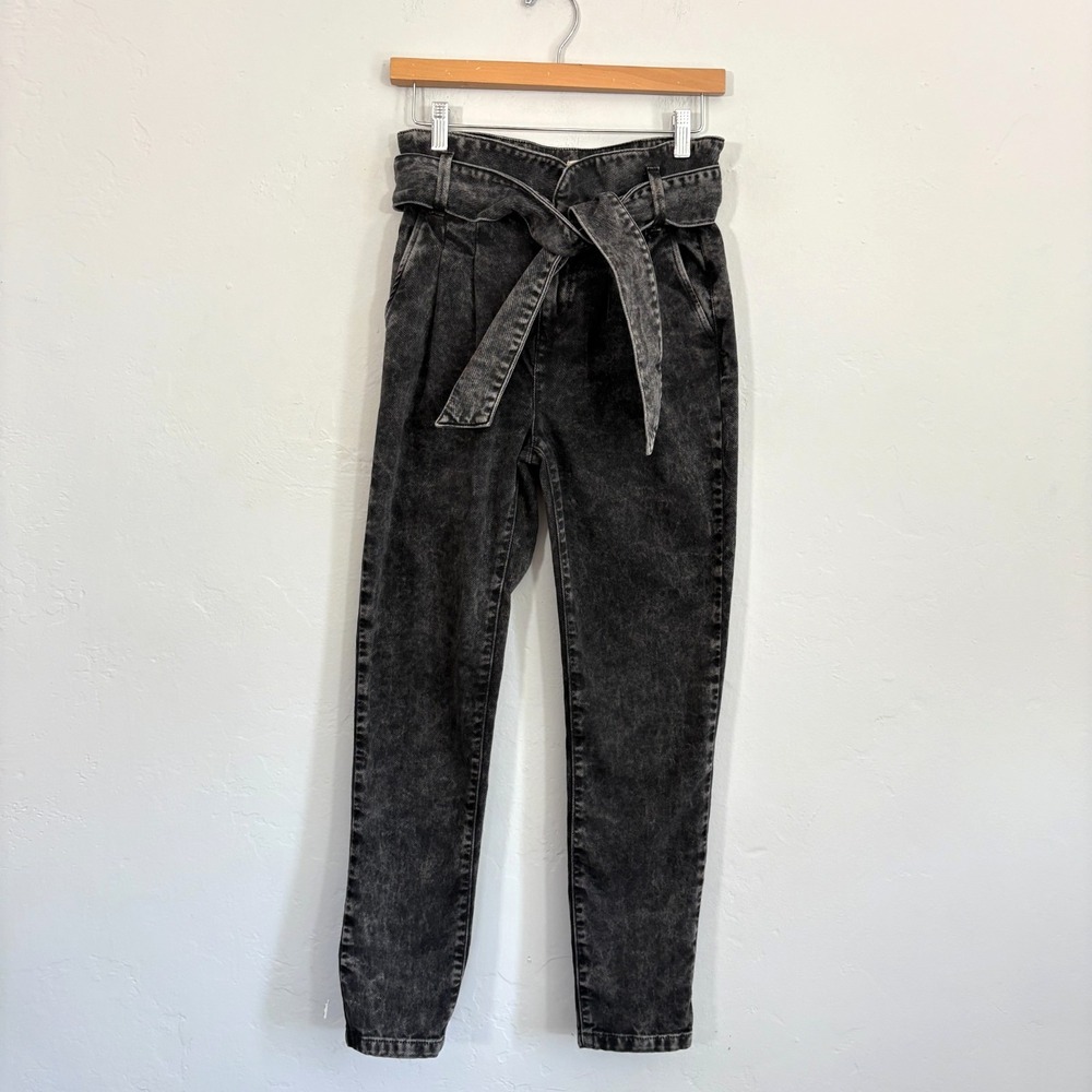 Sezane Austin Paperbag Belted Jeans Women Sz 32 (US Waist Size 26) Black Cotton
